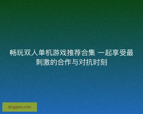 畅玩双人单机游戏推荐合集 一起享受最刺激的合作与对抗时刻