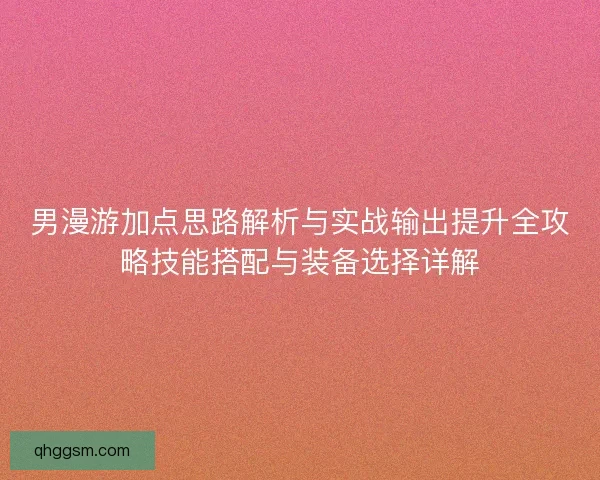 男漫游加点思路解析与实战输出提升全攻略技能搭配与装备选择详解